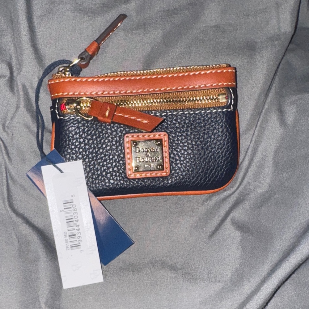 Dooney & Bourke Navy and Brown Leather card holder/Coin Pouch